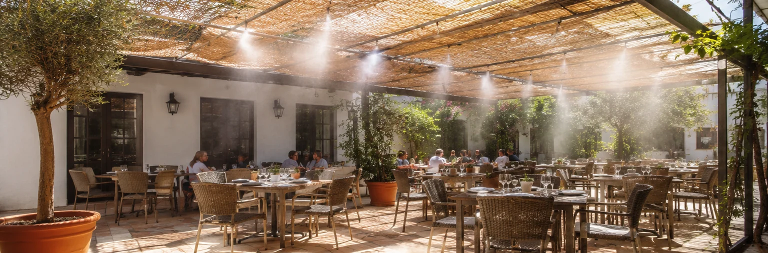 Patio de restaurante con sistema de nebulización